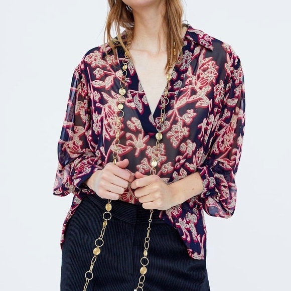 Zara Women’s Studded Flower Print Blouse - Picture 1 of 5